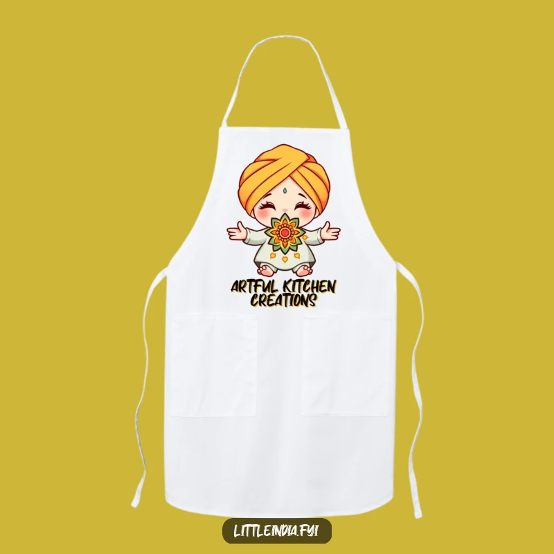 Funny Turban Rangoli Apron - Cute Character Offering Art Kitchen Gift