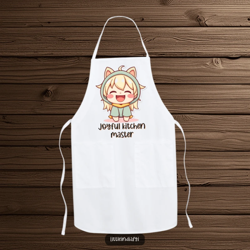 Funny Apron: A happy character with a warm expression shares a joyful moment, perfect for happy kitchen endeavors.