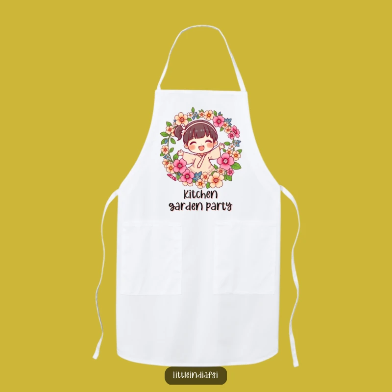 Funny Joyful Character Flower Garland Apron: Cook with Nature's Flair!