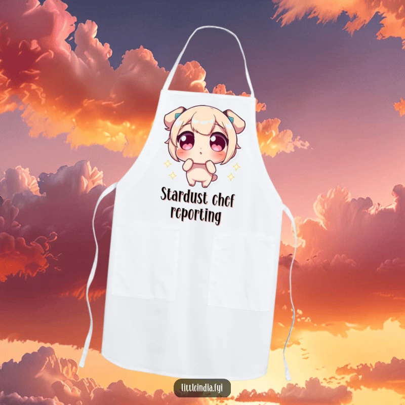 Funny Apron featuring a character with wide eyes marveling at bright, sparkling lights, perfect for a humorous cook.