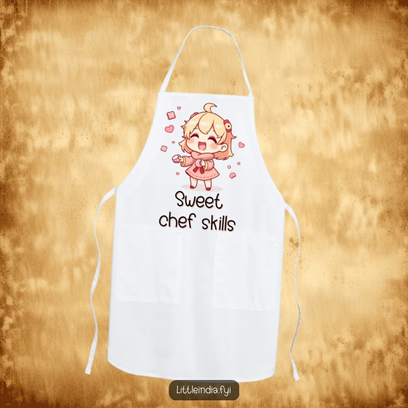 Funny Apron: Gleeful character skillfully juggles tiny sweets, adding a festive and humorous touch to kitchen tasks. Excellent funny gift.