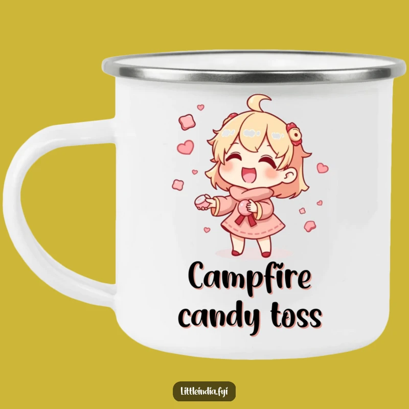 Funny Juggling Sweets Camping Mug: Gleeful Character's Outdoor Treats - Adventure Gift