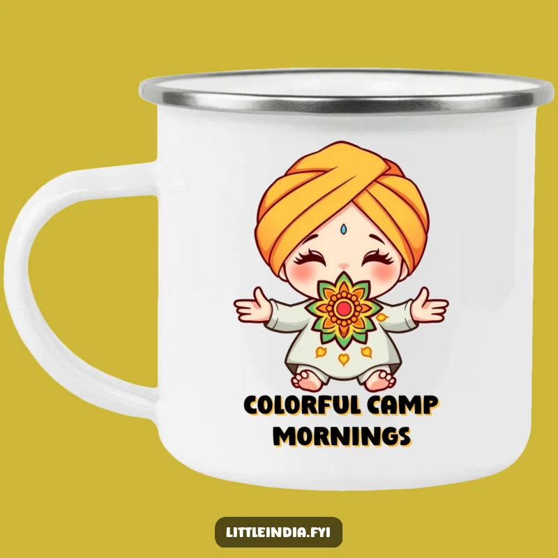 Funny Turban Rangoli Camping Mug - Cute Character Offering Art Camp Gift