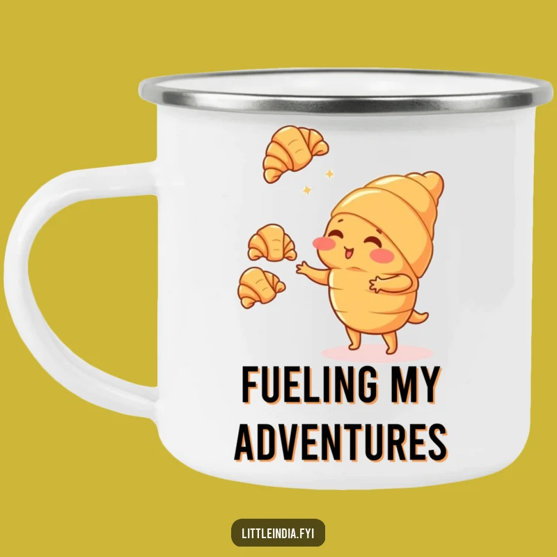Funny Blushing Croissant Juggling Camping Mug - Sweet Adventures!