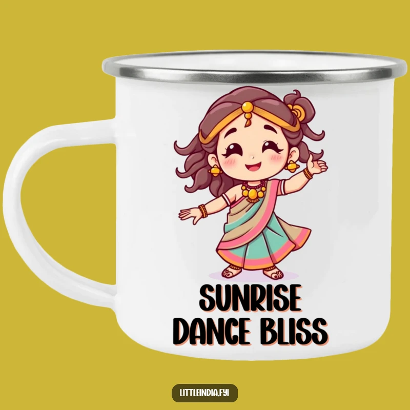 Funny Sari Dance Camping Mug: Joyful Character, Vibrant Outdoor Cheer