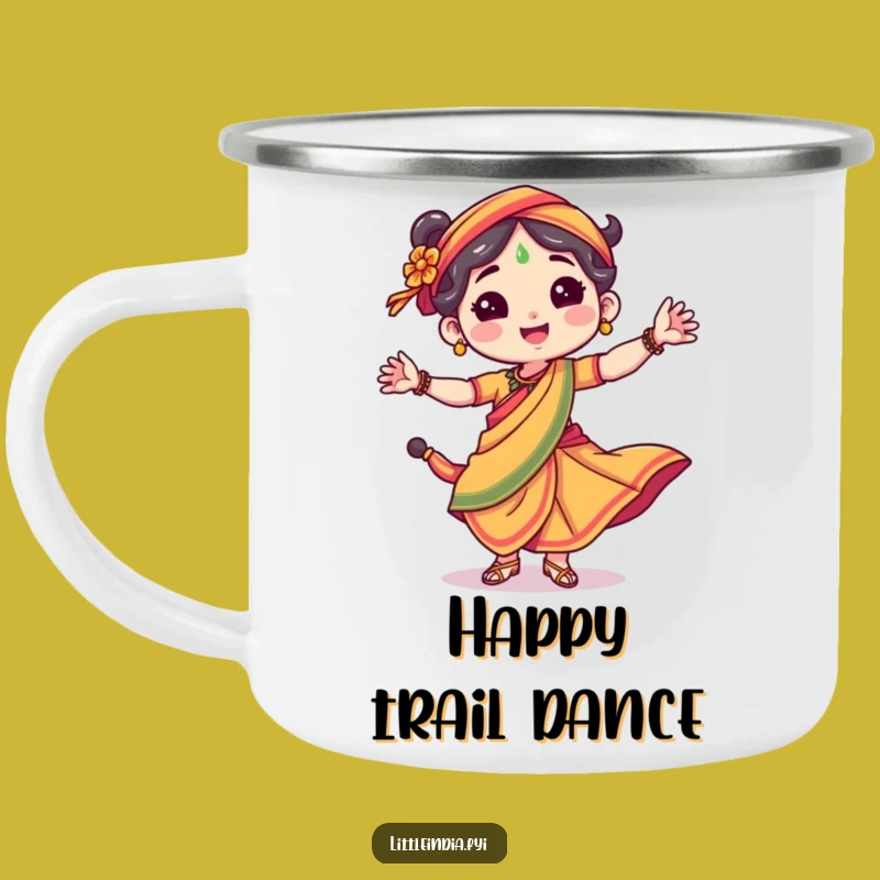 Funny Dancing Sari Character Camping Mug, Adventure with Joy