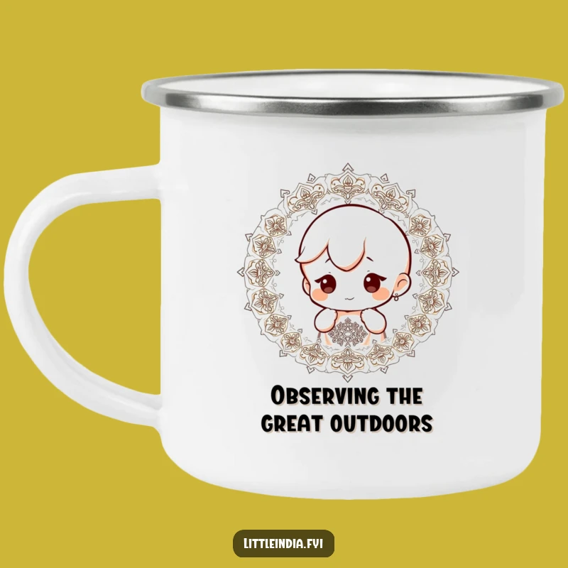 Funny Curious Character Camping Mug: Explore Patterns on the Go!
