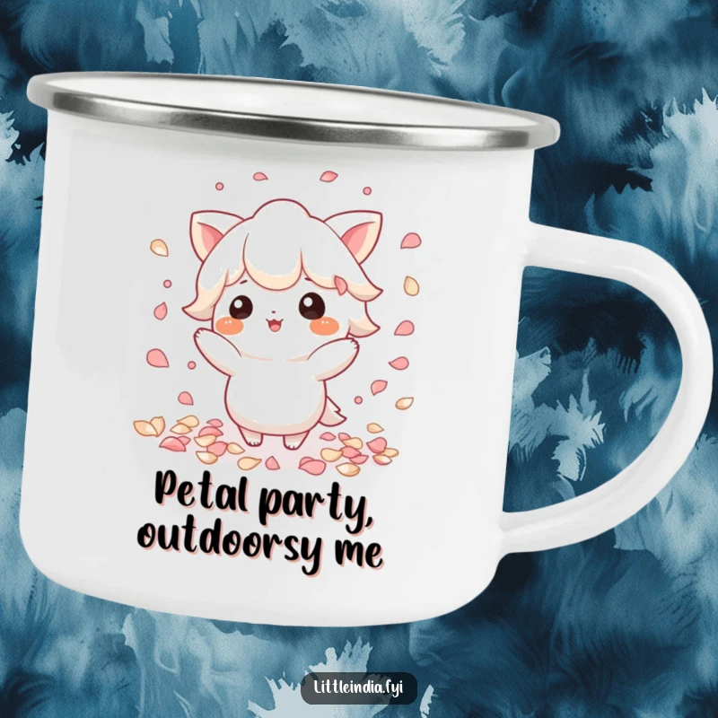 Funny Nature Mug: Playful character scattering petals with a flourish, designed for outdoor enjoyment and whimsical charm.