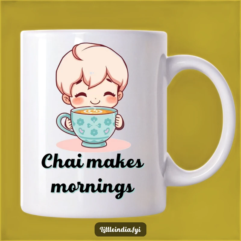 Funny Chai Lover Mug: Smiling Character Enjoying Chai, Perfect Funny Gift
