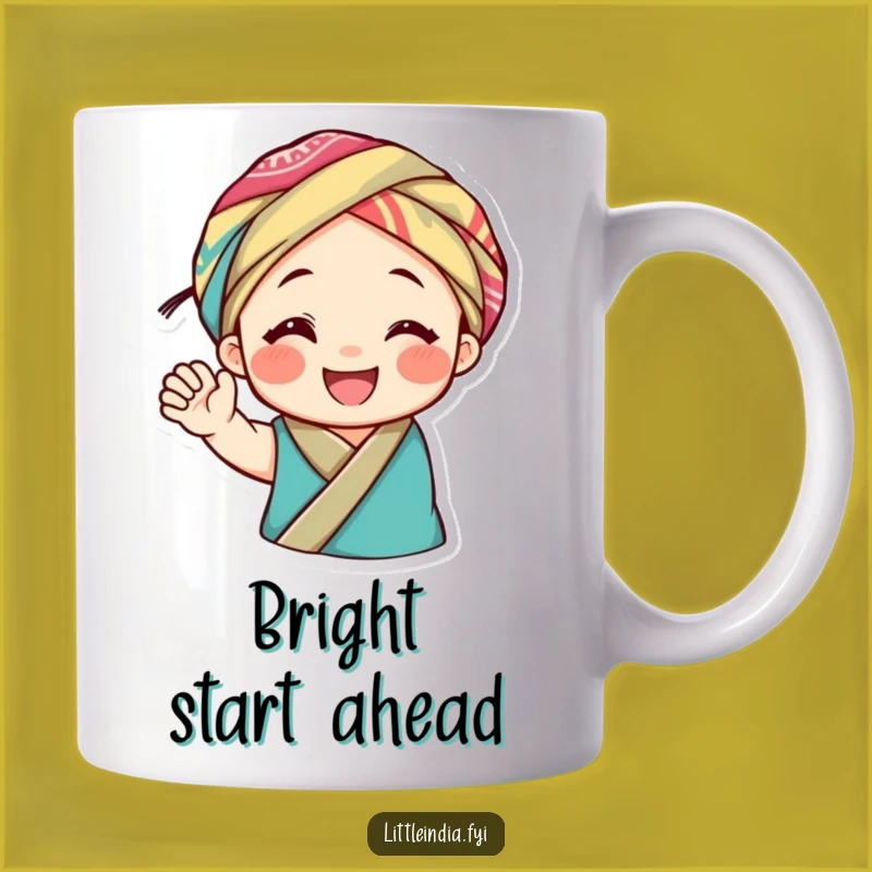 Funny Headwrap Mug: Joyful Waving Character, Perfect Funny Gift!