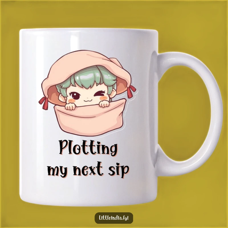 Funny Mischievous Character Mug: A Hilarious Peek from a Colorful Market