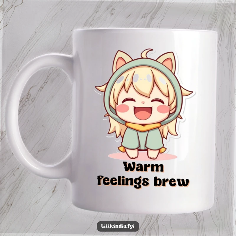 Funny Mug: A happy character with a warm, inviting expression shares a joyful moment, radiating pure delight.