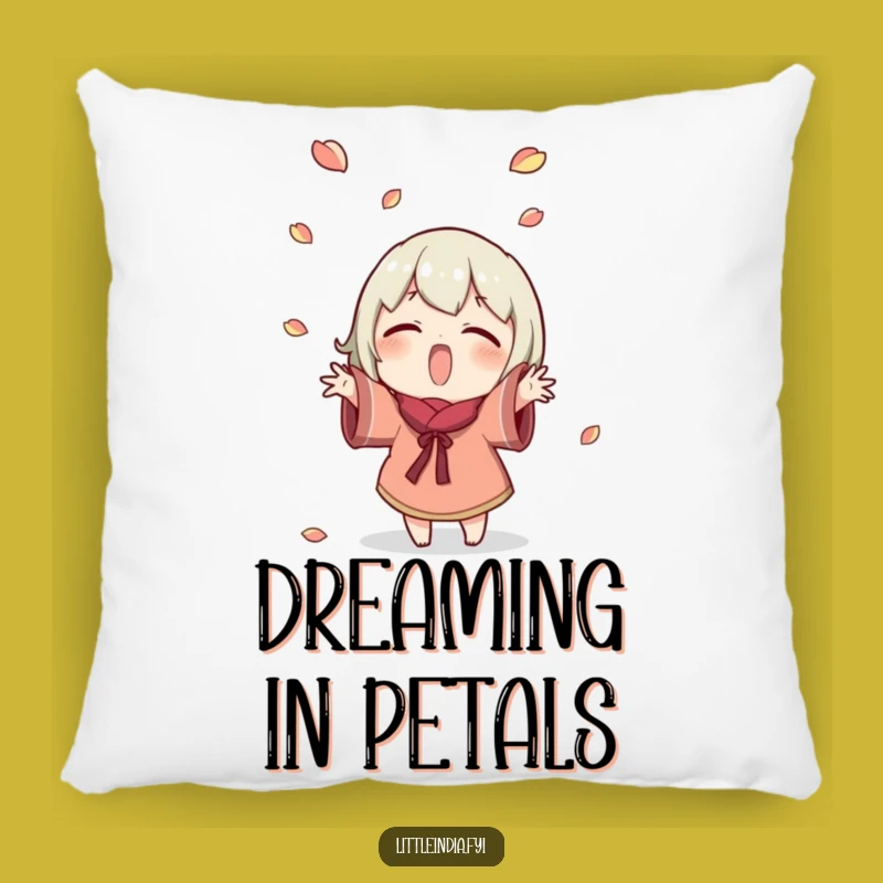 Funny Petal Toss Pillow: Excited Character's Comfy Celebration - Cozy Joy Gift