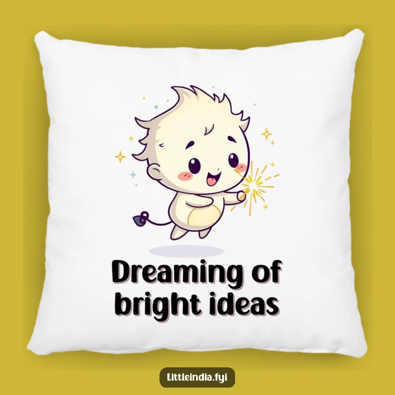 Funny Sparkler Pillow: Mischievous Character Spreading Soft Joyful Trails