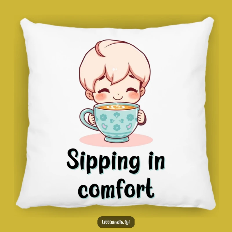 Funny Chai Lover Pillow: Smiling Character's Cozy Comfort Accent, Perfect Funny Gift