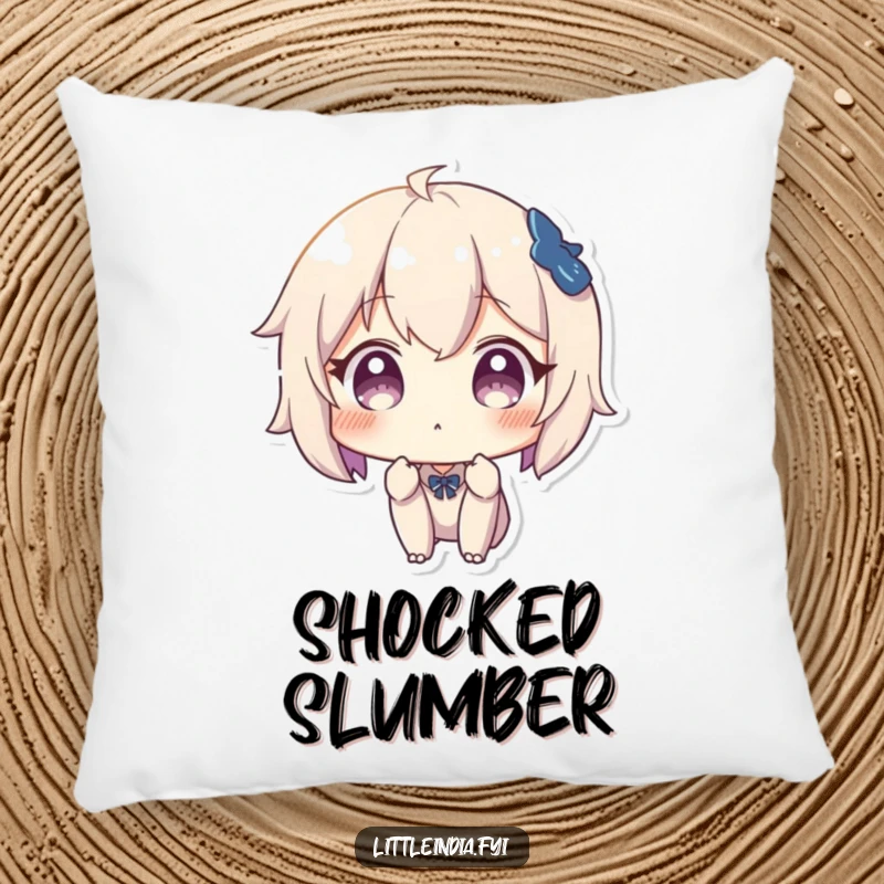Funny pillow with a character's comically surprised expression, offering comfort and a humorous touch to any room.