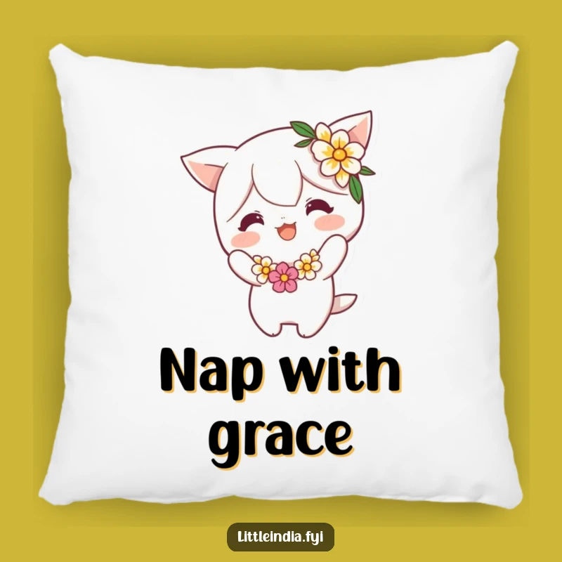 Funny Flower Garland Bow Pillow: Cheerful Character's Playful Accent - Comfy Humor Gift