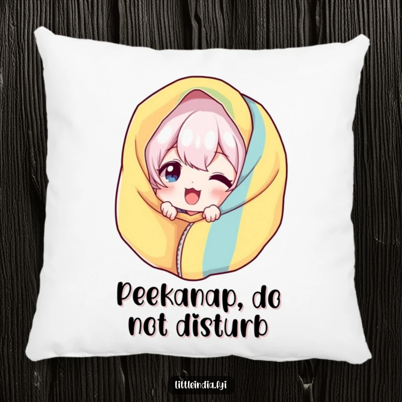 Funny Giggling Pillow: Soft cushion with a character playfully peeking from behind colorful fabric, adding comfort and humor.