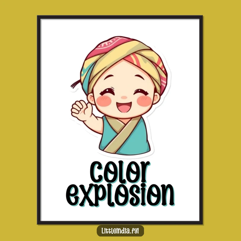 Funny Headwrap Digital Art: Joyful Waving Print, Perfect Funny Gift!