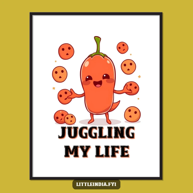Funny Chili Pepper Juggling Idlis Digital Print - Instant Humor for Your Walls!