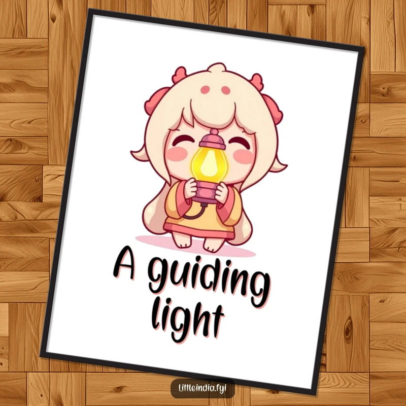 Funny Digital Art Print of a delighted character holding a small, brightly colored lamp, perfect for adding a symbol of light, hope, and cheer to any digital display or print.