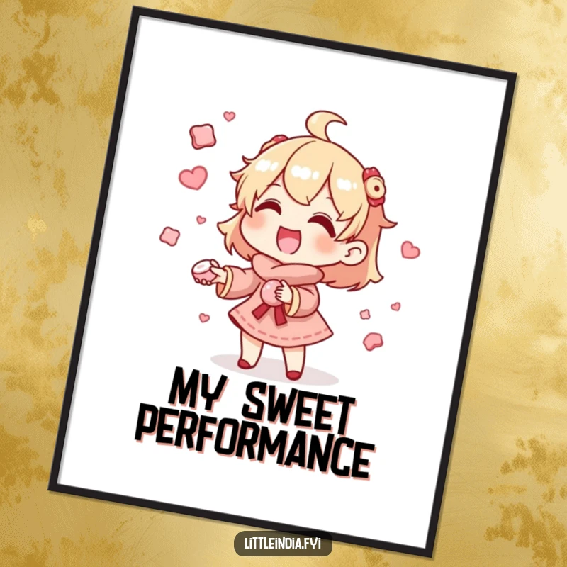 Funny Digital Art Print: Gleeful character skillfully juggles tiny sweets, showcasing talent and fun. Instant downloadable funny gift.