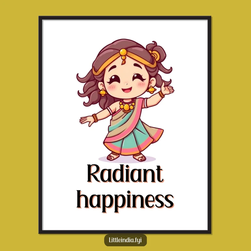 Funny Sari Dance Digital Art: Joyful Character, Instant Vibrant Decor