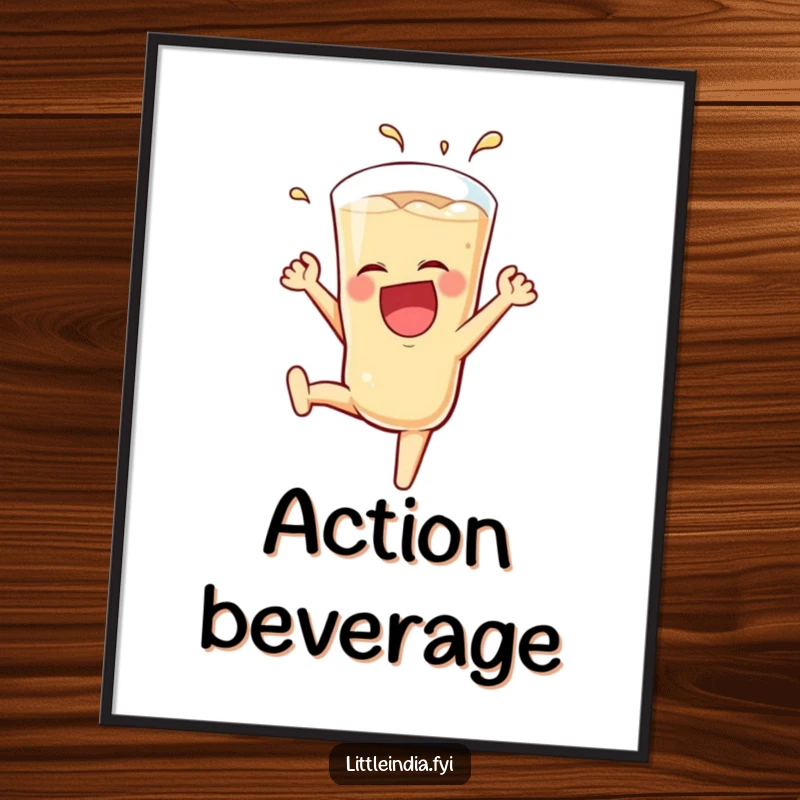 Funny Teh Tarik Digital Art Print of a laughing glass doing a somersault, offering instant humor and vibrant visual appeal.