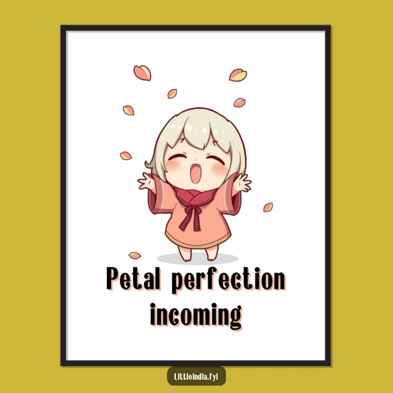 Funny Petal Toss Digital Art: Excited Character's Joyful Celebration - Instant Happy Decor