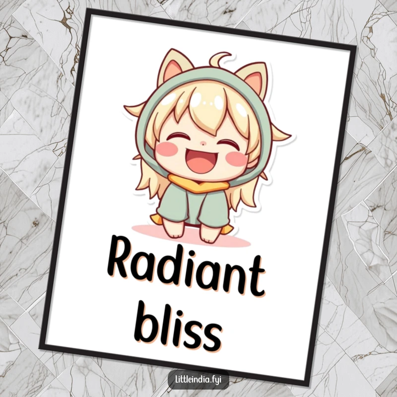 Funny Digital Art Print: A happy character with a warm expression shares a truly joyful moment, radiating pure delight.