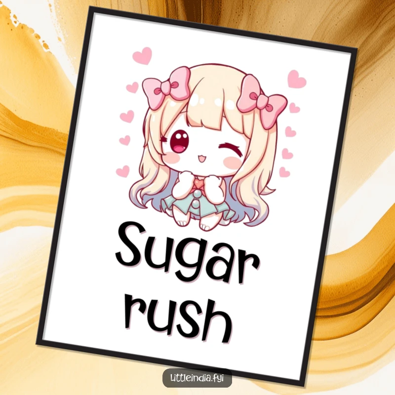 Funny digital art print of a character offering sweets with a bow, symbolizing kindness, generosity, and sweet hospitality.