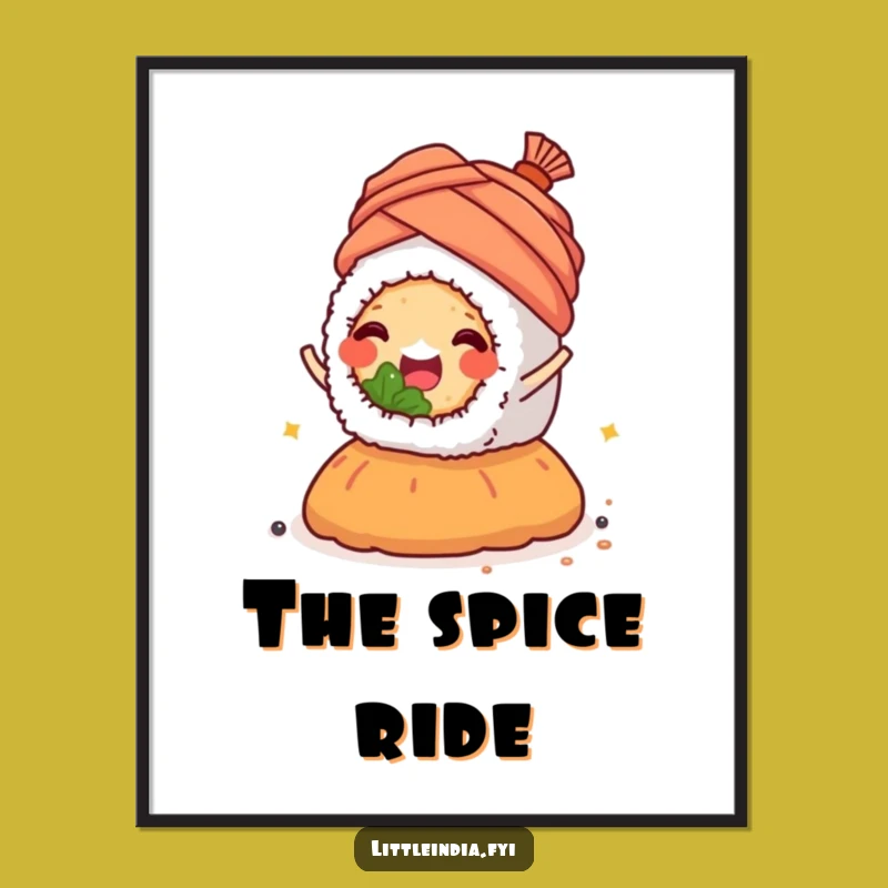 Funny Sushi Spice Digital Print: Joyful Turban Ride Wall Art Gift