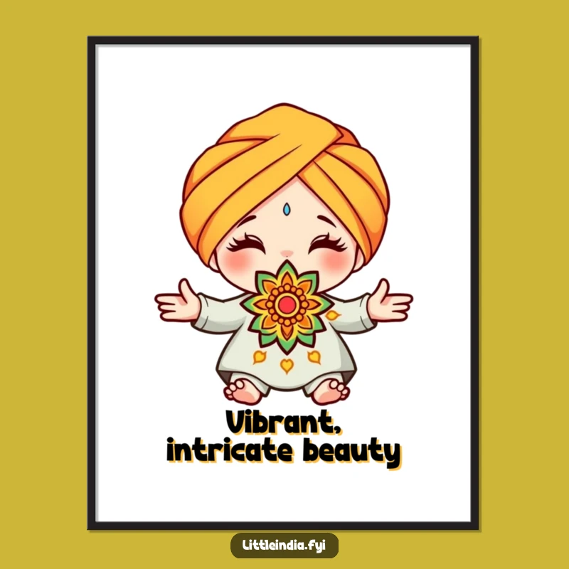 Funny Turban Rangoli Digital Art - Cute Character Offering Art Print Gift