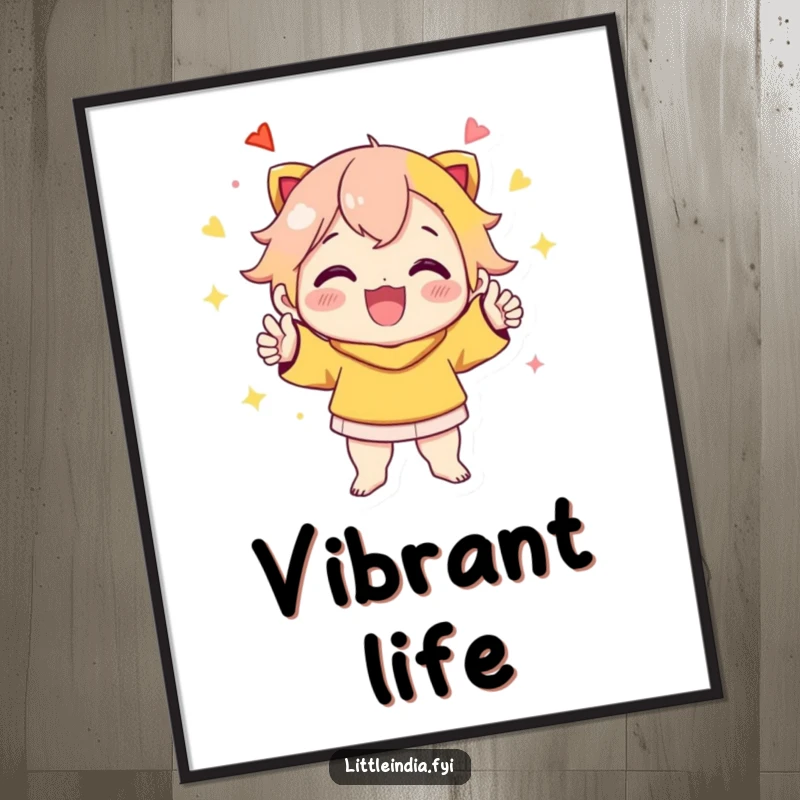 Funny Digital Art Print: Cheerful character striking a dynamic, vibrant, and celebratory pose, bringing festive energy to any room.