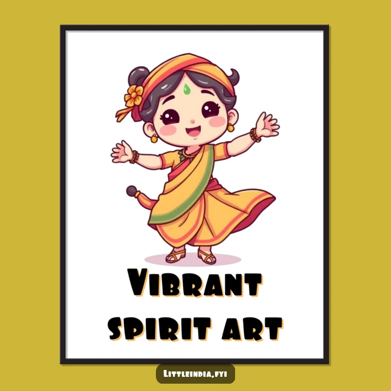 Funny Dancing Sari Character Digital Art, Instant Joyful Decor
