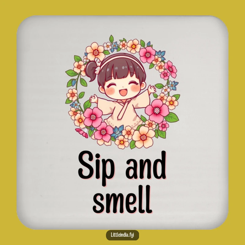 Funny Joyful Character Flower Garland Coaster Set: Protect with Petal Power!