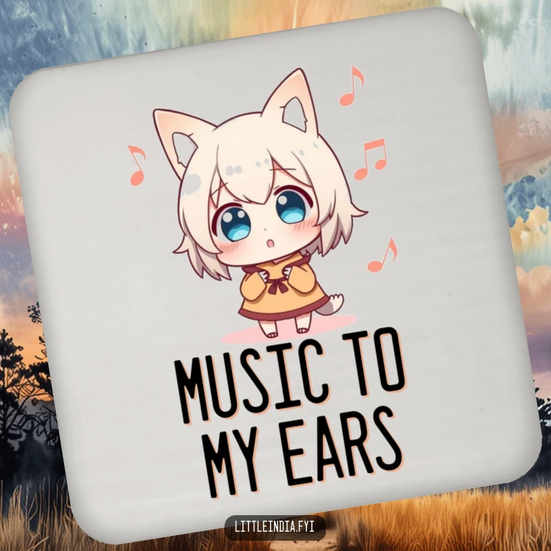 Funny Drink Coasters showcasing a surprised character intently listening to distant music, adding a stylish and humorous touch to any surface.