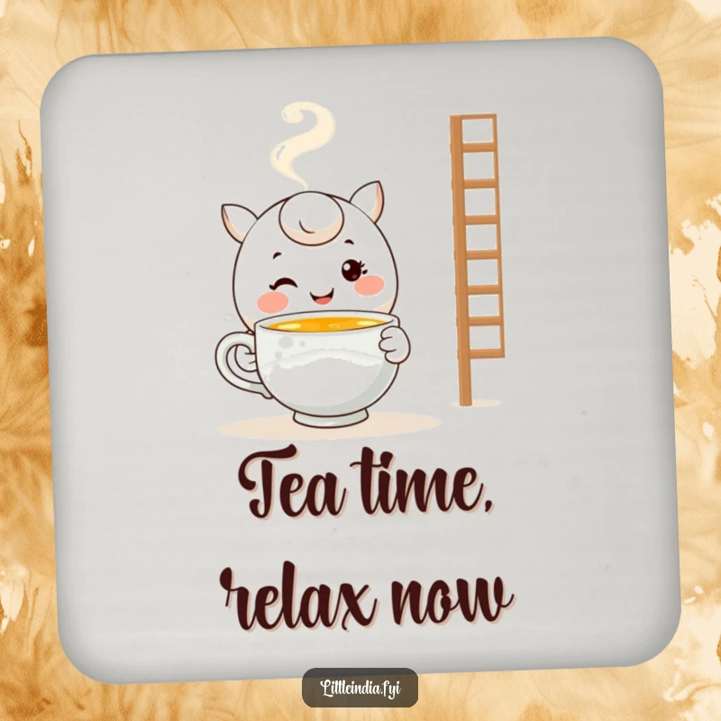 Funny Tea Coaster: Smiling character offers a cup of tea, protecting tables with a warm and humorous design.