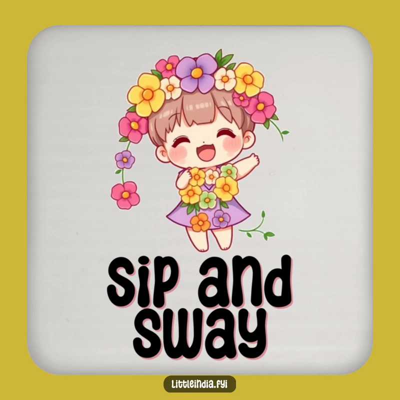 Funny Flower Garland Character Coasters - Protect Surfaces with Floral Charm!
