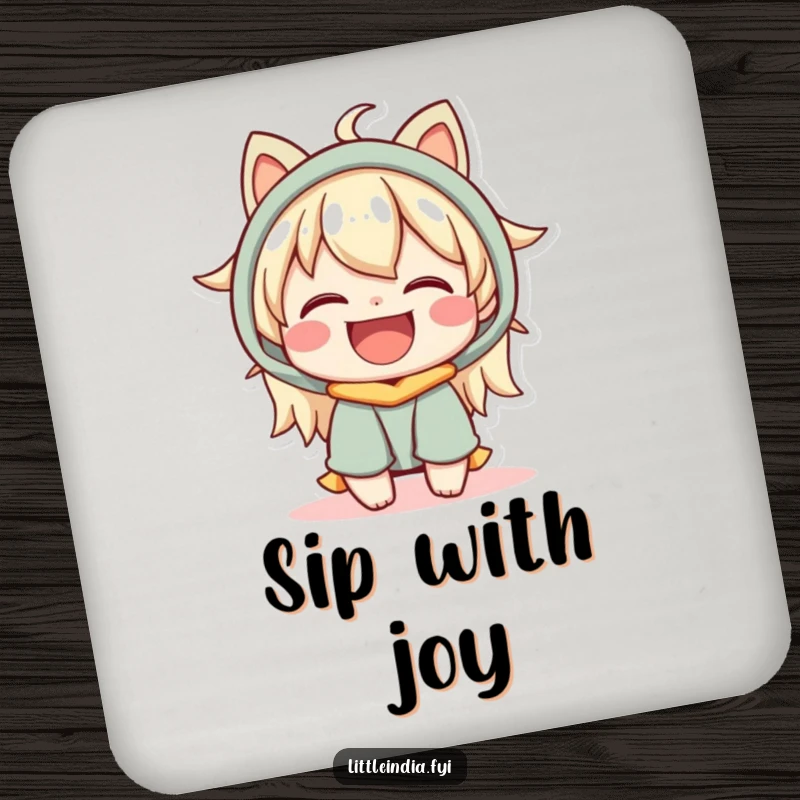 Funny Drink Coaster: A happy character with a warm expression shares a joyful moment, adding charm to any surface.