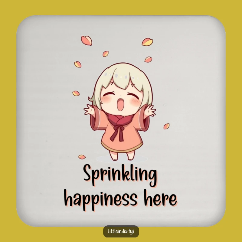 Funny Petal Toss Coaster: Excited Character's Joyful Protection - Gift for Hosts