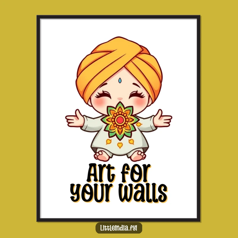 Funny Turban Rangoli Poster - Cute Character Offering Art Wall Art Gift