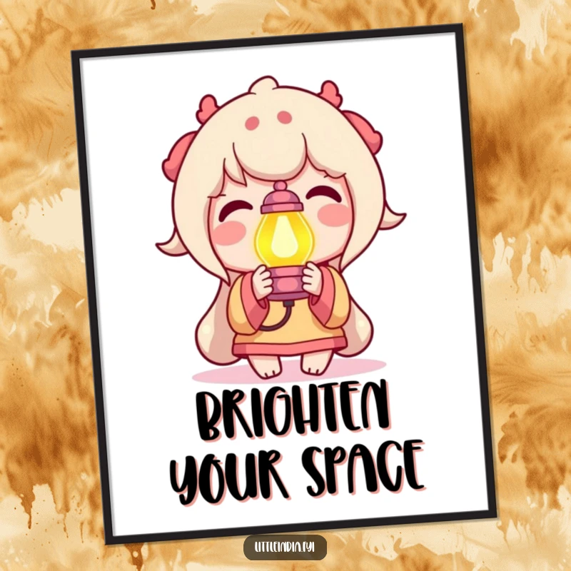 Funny Poster of a delighted character holding a small, brightly colored lamp, symbolizing hope, guidance, and cheerful illumination for any wall.