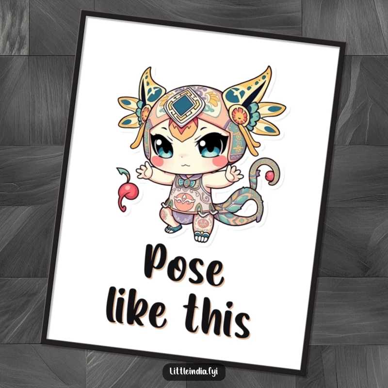 Funny poster art of a character in a dramatic, dynamic pose, fully covered in elaborate and visually stunning intricate patterns.