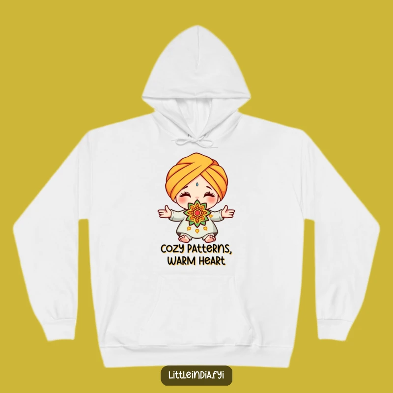 Funny Turban Rangoli Hoodie - Cute Character Offering Art Cozy Gift
