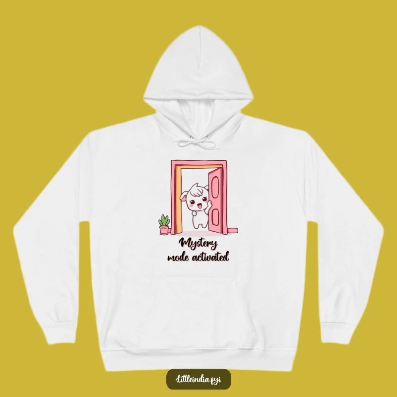 Funny Curious Peek Hoodie: Exciting Character's Vibrant Doorway Comfort