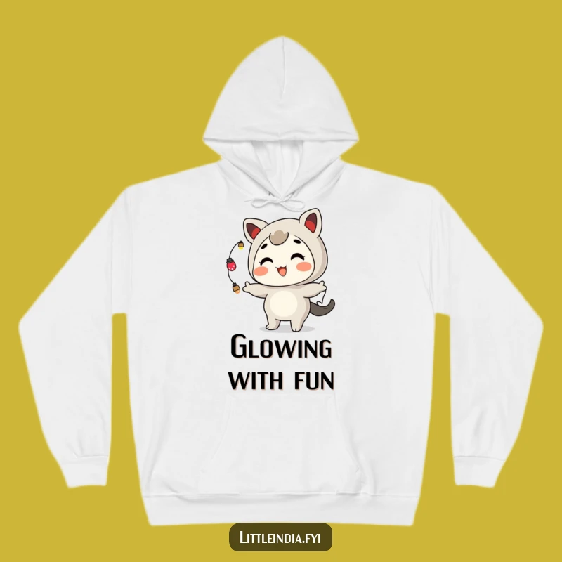 Funny Juggling Lights Hoodie: Cozy Playful Character's Grinning Warmth