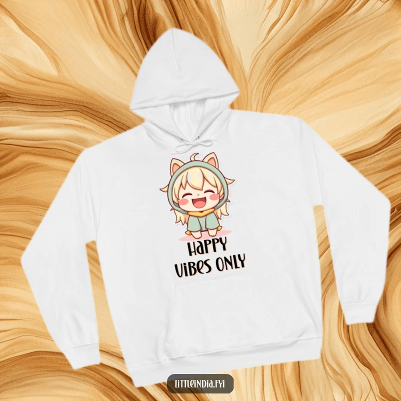 Funny Hoodie: A happy character with a warm, genuine expression enjoys a special joyful moment, radiating positivity.