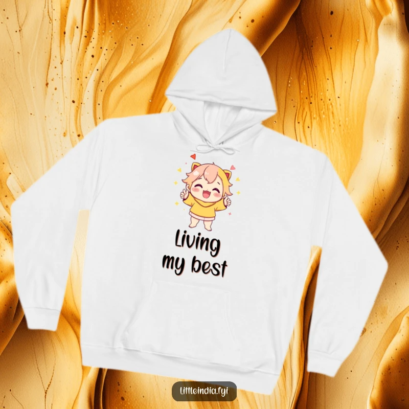 Funny Hoodie: Cheerful character in a lively, vibrant, and celebratory pose, offering warmth and joyful vibes.