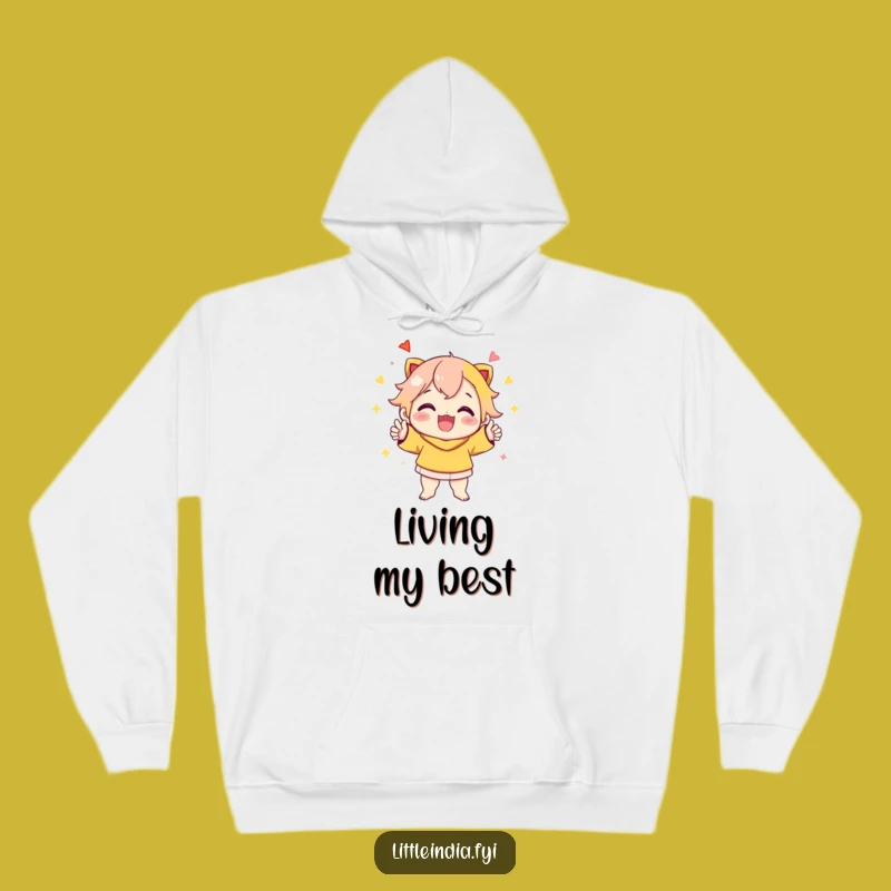 Funny Celebration Hoodie: Cheerful Character's Vibrant Pose Comfort, Perfect Funny Gift